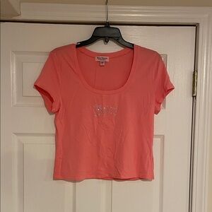 Juicy Couture Coral Crop Top with Rhinestone Logo